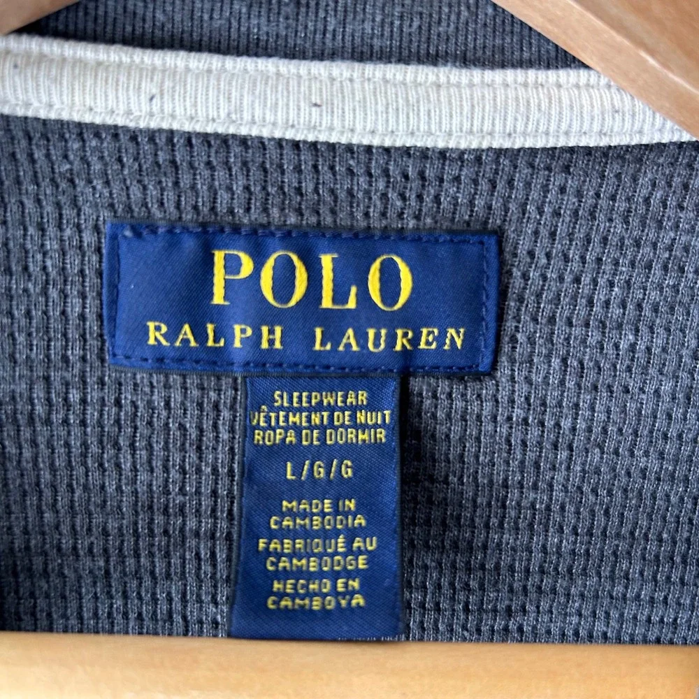 Polo Ralph Lauren‎ Men's Gray Waffle Knit Long Sleeve Crew Neck Shirt Size L